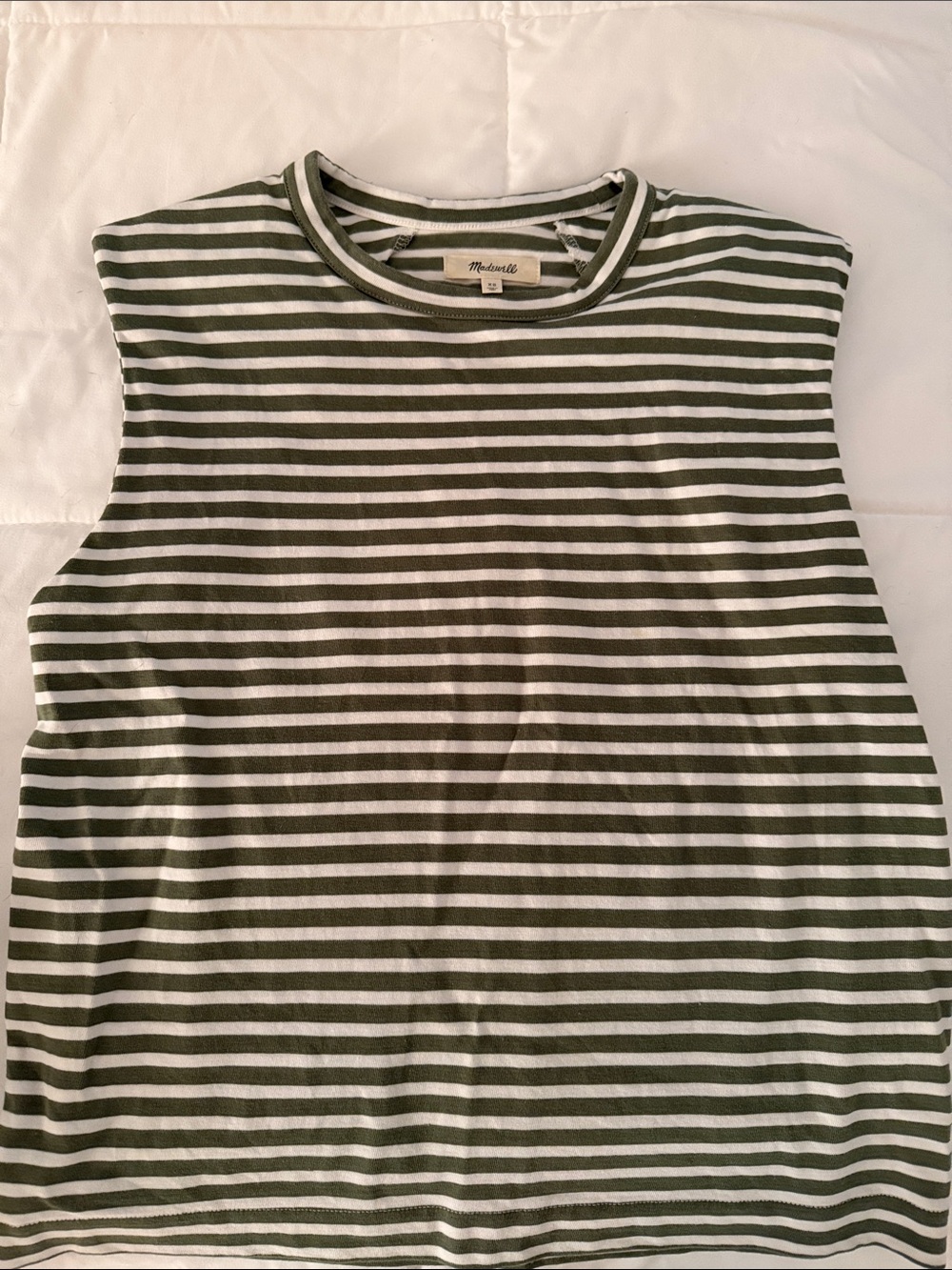 Madewell Olive Green and White Striped Muscle Tank